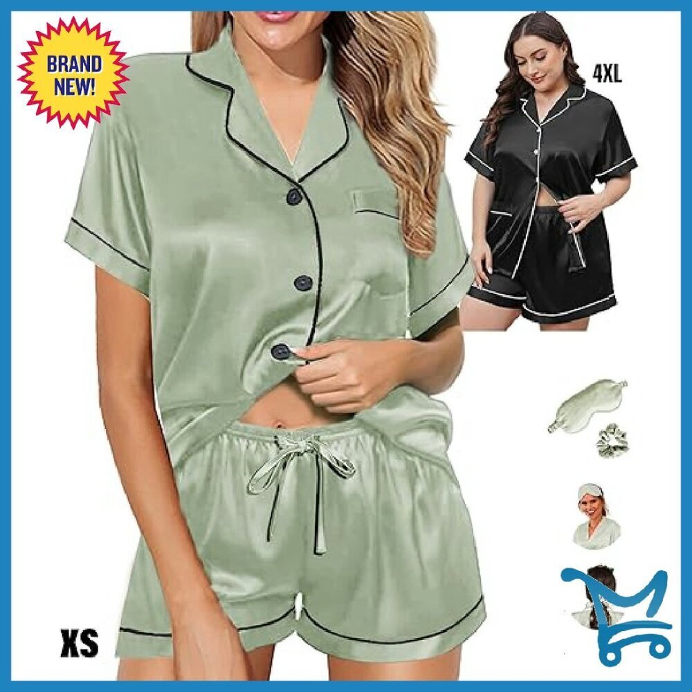 Silk Satin Pajama Set 2-Piece Sleepwear Loungewear Button Down - Picture 5 of 8